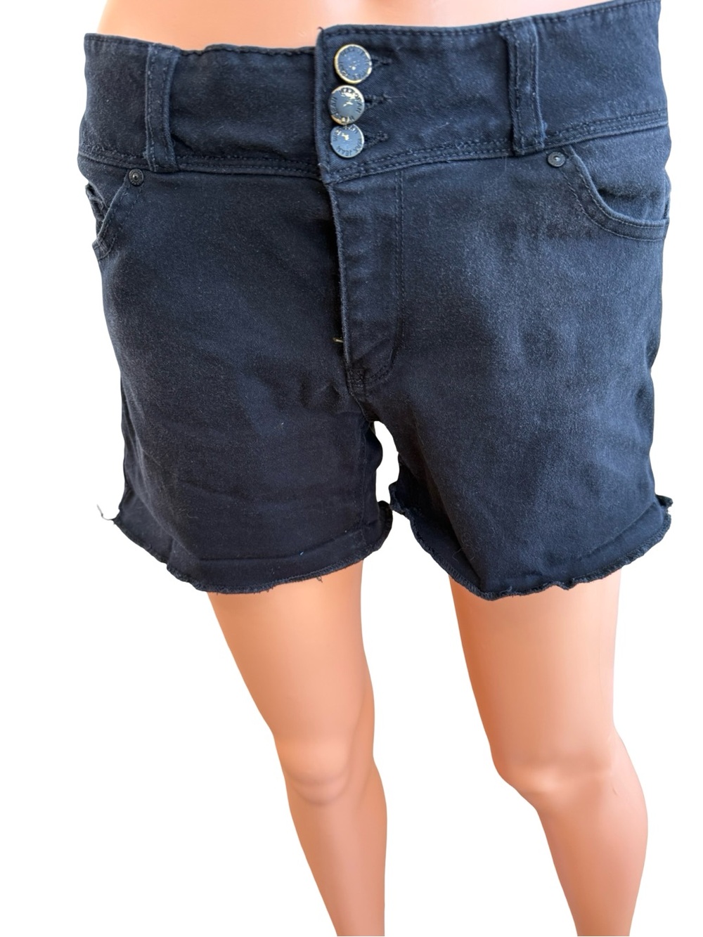 Wax Jean Black Rolled Hem High-Rise Denim Shorts, Jorts